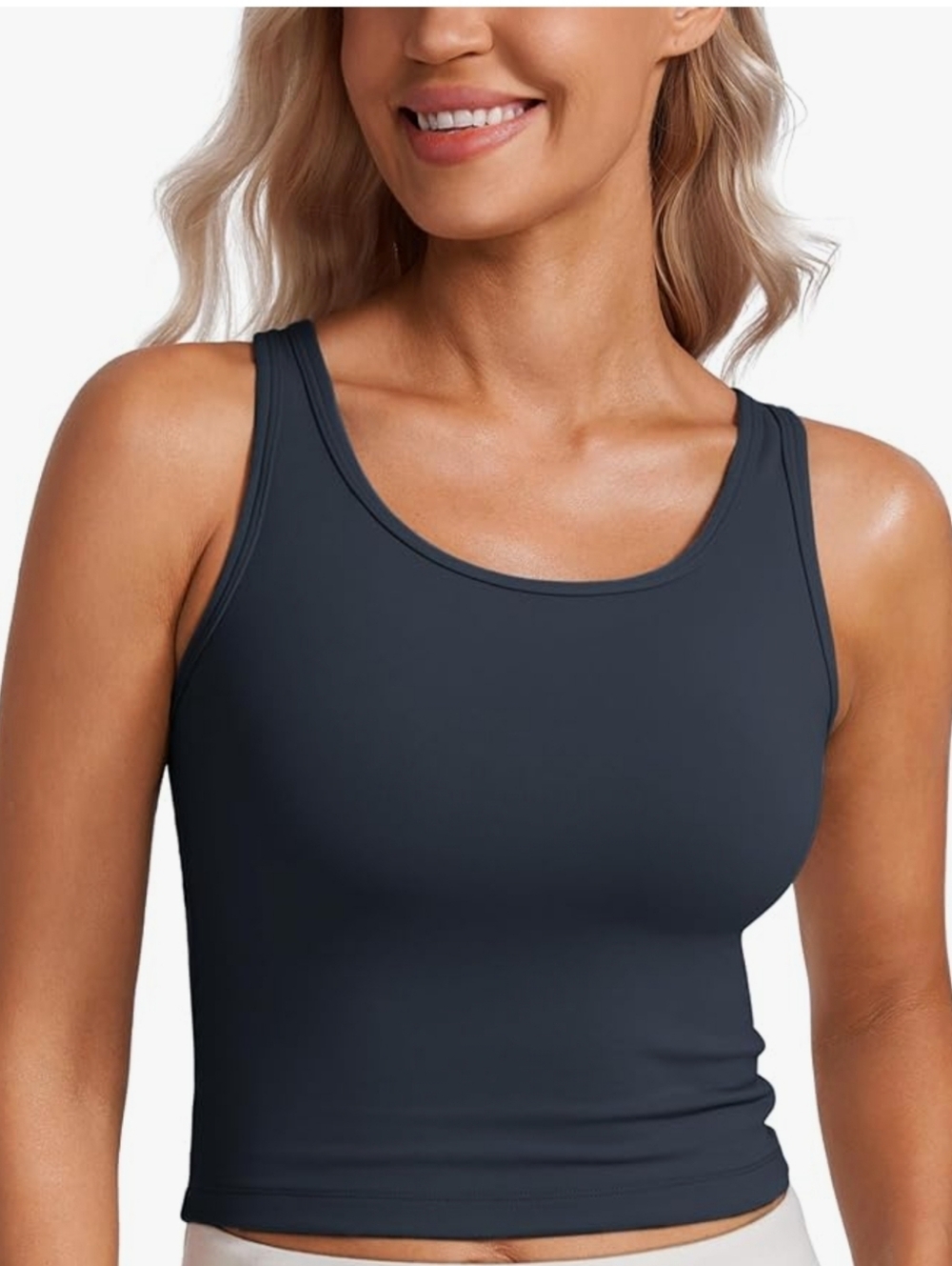 CRZ YOGA Navy Scoop Neck Racerback Cropped Casual Sleeveless Tank Top Sz S NWT